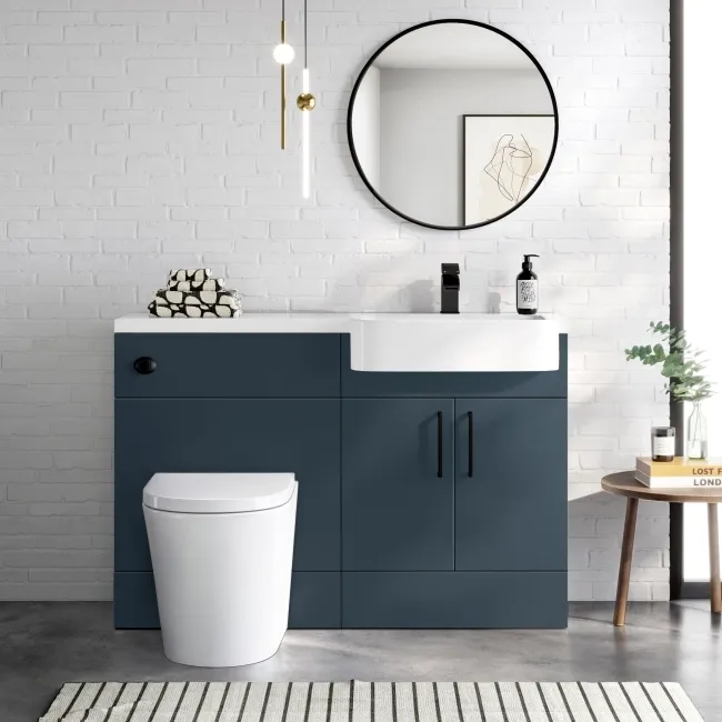 Harper Navy Blue Combination Vanity Basin and Boston Toilet 1200mm - Black Accents - Right Handed