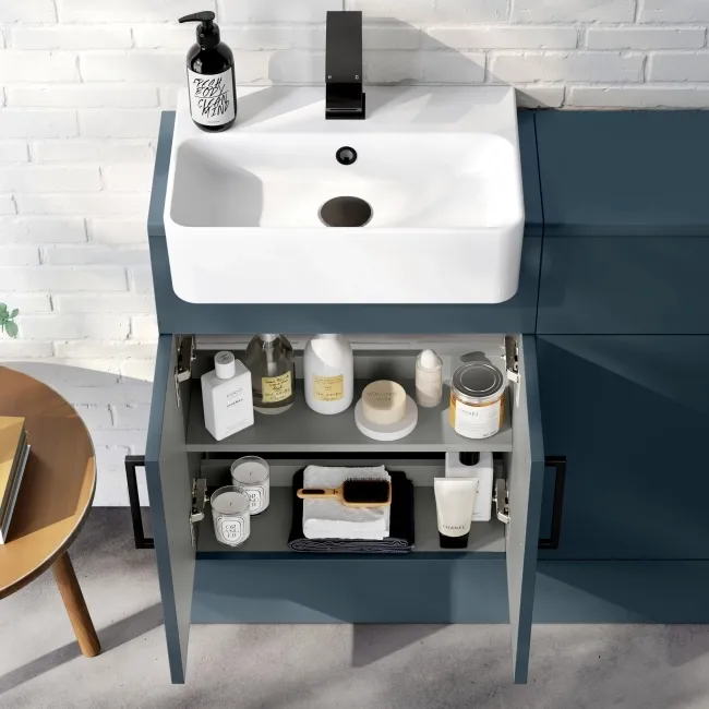 Harper Navy Blue Combination Vanity Basin & Tucson Toilet 1000mm - Black Accents