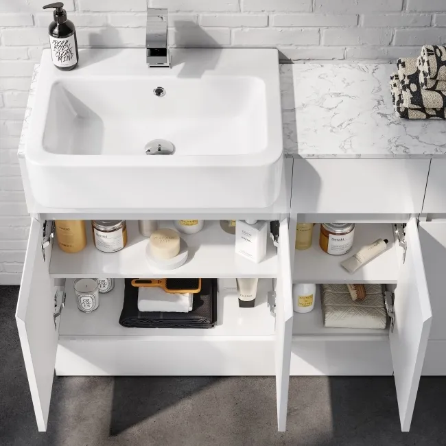 Foster Gloss White Combination Vanity Basin with Marble Top 1500mm - Excludes Toilet