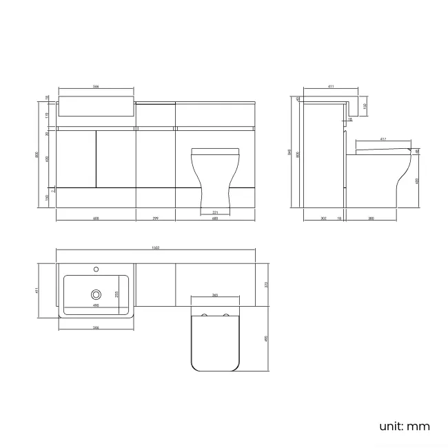 Foster Stone Grey Combination Vanity Basin and Houston Toilet 1500mm