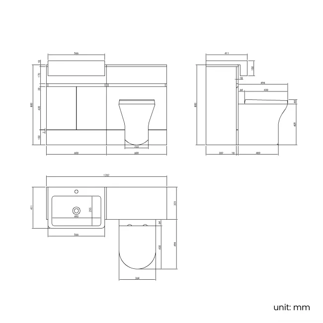 Foster Tungsten Grey Combination Vanity Basin and Tucson Toilet 1200mm