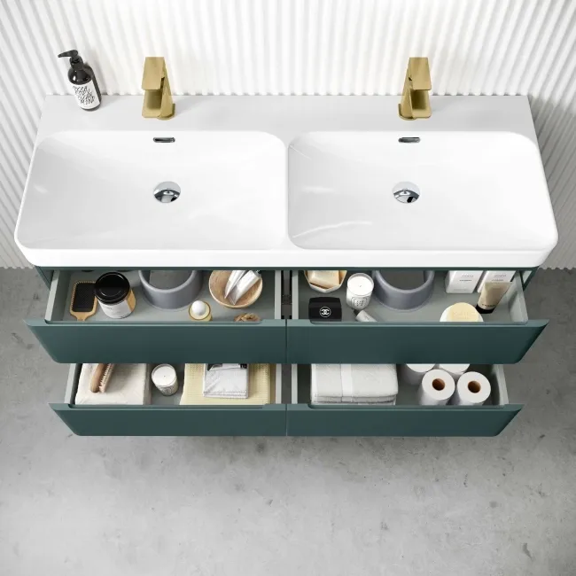 Corsica Midnight Green Wall Hung Double Basin Drawer Vanity 1200mm