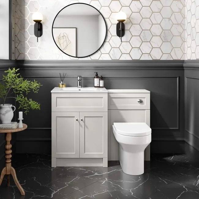 Milos Cotton White Combination Vanity Basin and Miami Toilet 1100mm - Chrome Handles