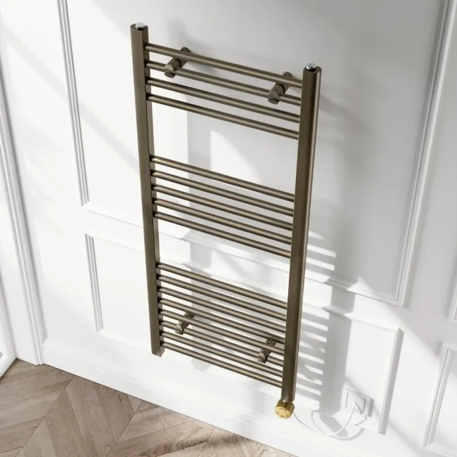 Barcelona Electric Antique Gold Straight Heated Towel Rail 1200x500mm