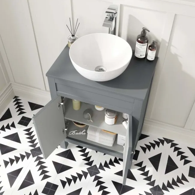 Bermuda Dove Grey Vanity With Round Counter Top Basin 600mm