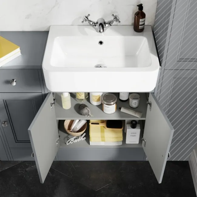 Monaco Dove Grey Combination Vanity Basin and Hudson Toilet with Wooden Seat 1500mm