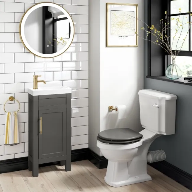 Bermuda Graphite Grey Cloakroom Basin Vanity 400mm - Brass Knurled Handles