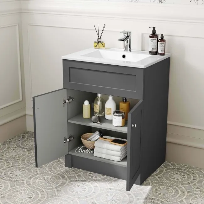 Milos Slate Grey Combination Vanity Basin and Houston Toilet 1100mm - Chrome Handles