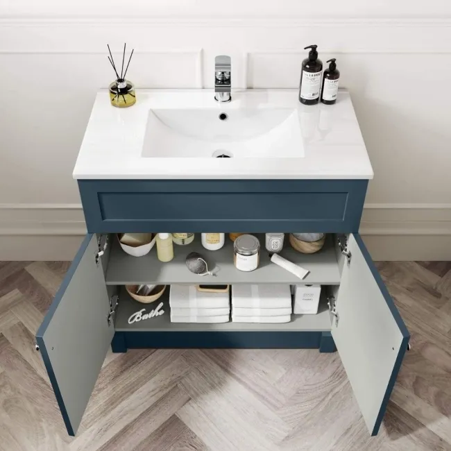 Milos Navy Blue Combination Vanity Basin and Houston Toilet 1300mm - Chrome Handles