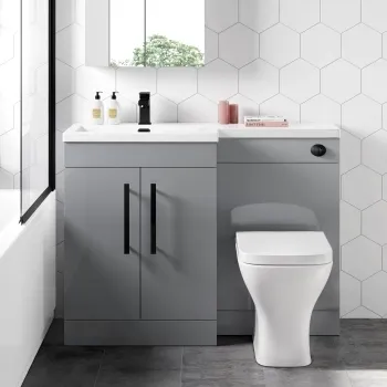 Avon Stone Grey Combination Vanity Basin and Atlanta Toilet 1100mm - Black Accents - Left Handed