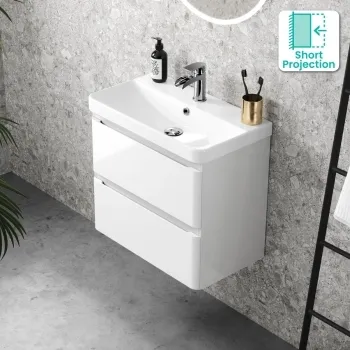 Corsica Gloss White Wall Hung Slimline Basin Drawer Vanity 600mm