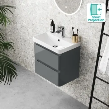 Corsica Storm Grey Wall Hung Slimline Basin Drawer Vanity 500mm