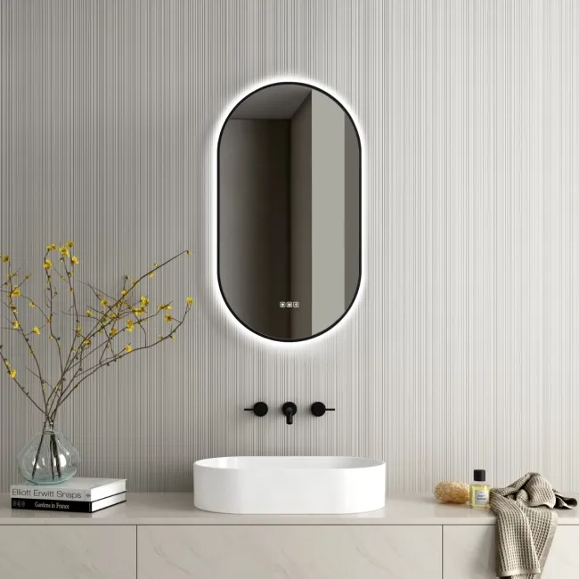 Ada Black Framed Backlit Illuminated LED Mirror With BLUETOOTH Speaker 900x500mm