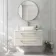 Omaha Linen White Wall Hung Drawer Vanity with Marble Top & Curved Counter Top Basin 1000mm - Brushed Brass Accents
