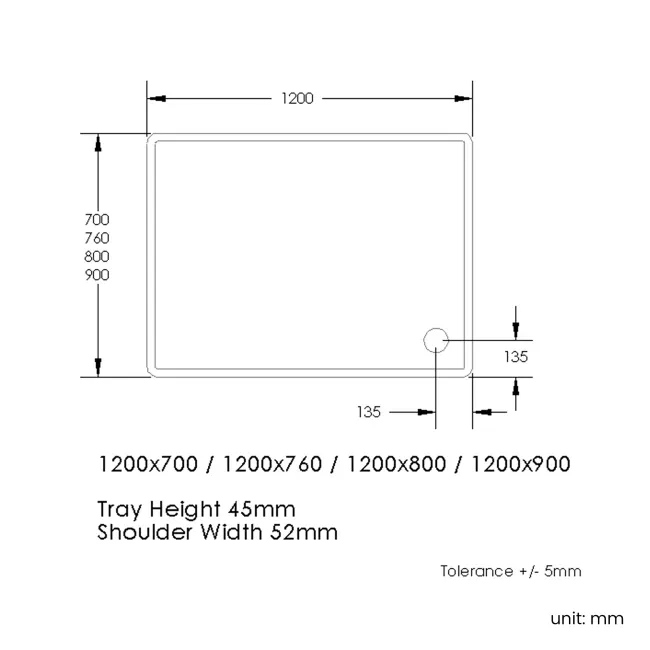 London Rectangular Stone Shower Tray 1200x760mm