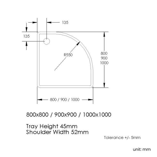 London Quadrant Stone Shower Tray 800x800mm