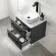 Omaha Slate Grey Wall Hung Drawer Vanity with Marble Top & Curved Counter Top Basin 600mm - Black Accents