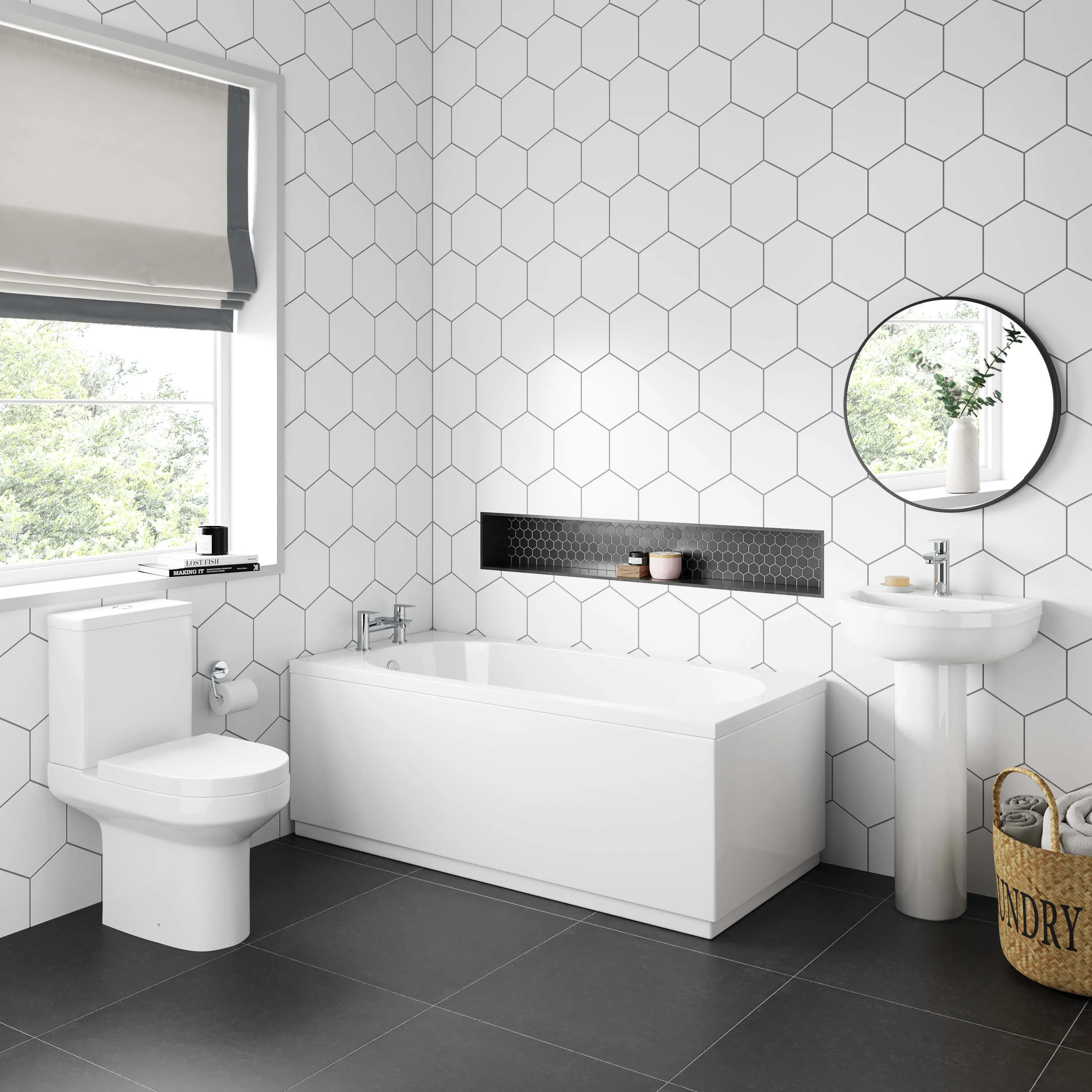 Denver Basin & Toilet Set with 1500x700mm Straight Bath Suite
