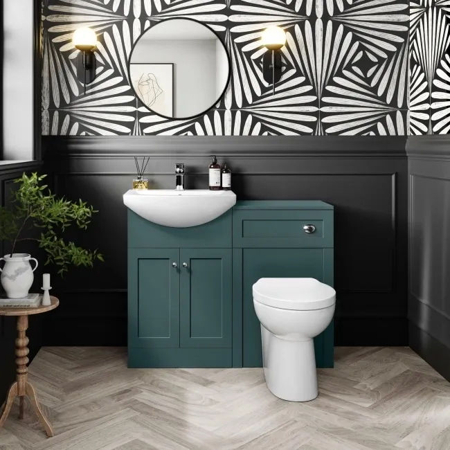 Capri Mystic Green Combination Vanity Basin and Austin Toilet 1050mm - Chrome Handles