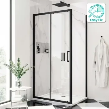Hamburg Matt Black Easy Clean 8mm Sliding Shower Enclosure 1000x760mm - Easy Fix