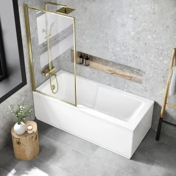Dover 1700x750 Keyhole Shower Bath & 6mm Easy Clean Brushed Brass Framed Bath Screen