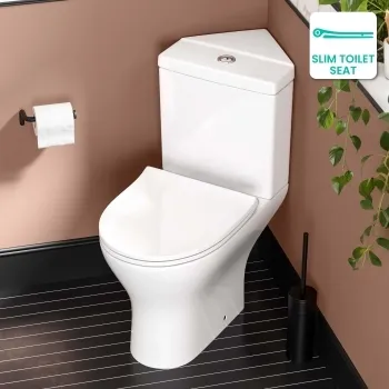 Orlando Rimless Close Coupled Corner Toilet With Soft Close Slim Seat