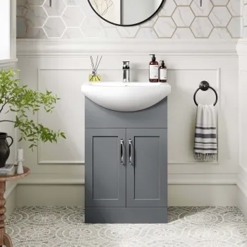 Capri Fog Grey Vanity with Semi Recessed Basin 550mm - Traditional Handles