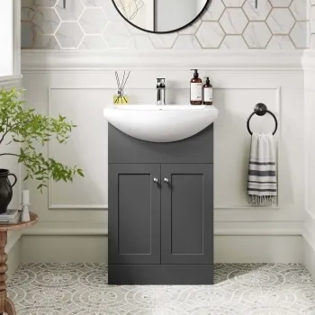 Capri Slate Grey Vanity with Semi Recessed Basin 550mm - Brushed Handles