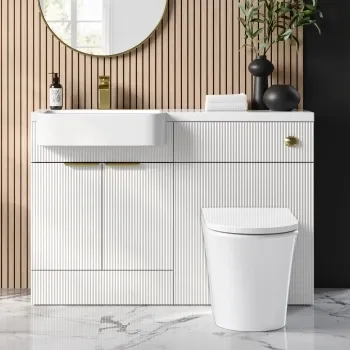 Sicily Fluted Coastal White Combination Vanity Basin and Tucson Toilet 1200mm - Brushed Brass Accents - Left Handed