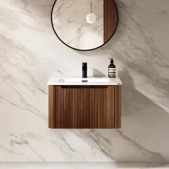 Sorrento Fluted Black Walnut Wall Hung Basin Drawer Vanity 600mm