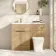 Havana Fluted Country Oak Combination Vanity Basin and Houston Toilet 1100mm - Brushed Brass Accents - Left Handed