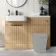 Sicily Fluted Country Oak Basin Vanity and Back To Wall Toilet Unit 1200mm (Excludes Toilet) - Black Accents - Left Handed
