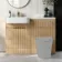 Sicily Fluted Country Oak Basin Vanity and Back To Wall Toilet Unit 1200mm (Excludes Toilet) - Brushed Brass Accents - Left Handed