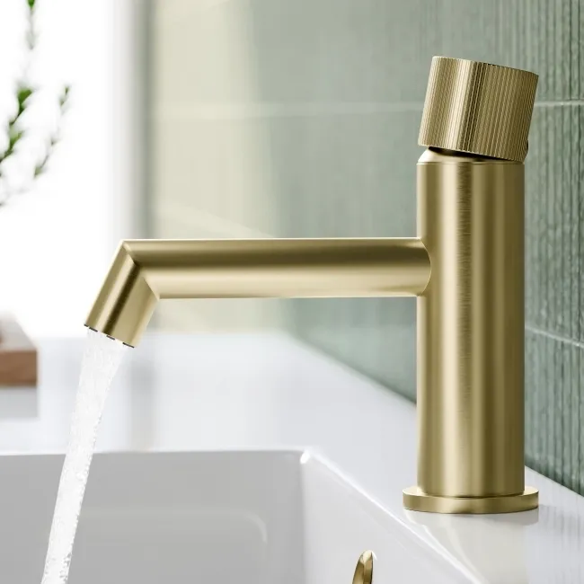 Ennis Brushed Brass Basin Mixer Tap with Knurled Detailing