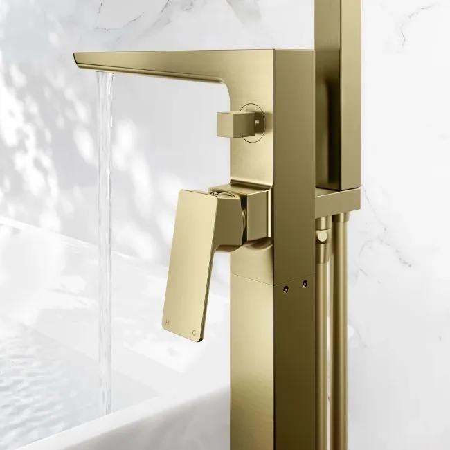 Ribble Brushed Brass Freestanding Bath Shower Mixer Tap