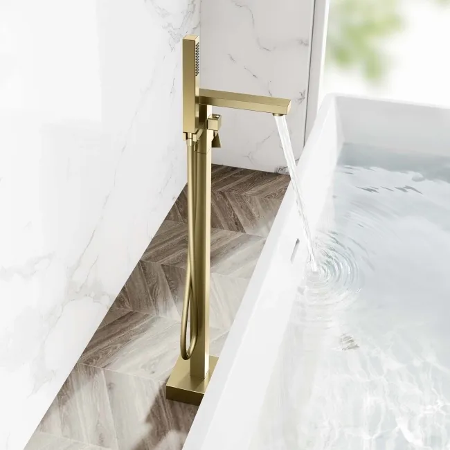 Tamar Brushed Brass Freestanding Bath Shower Mixer Tap