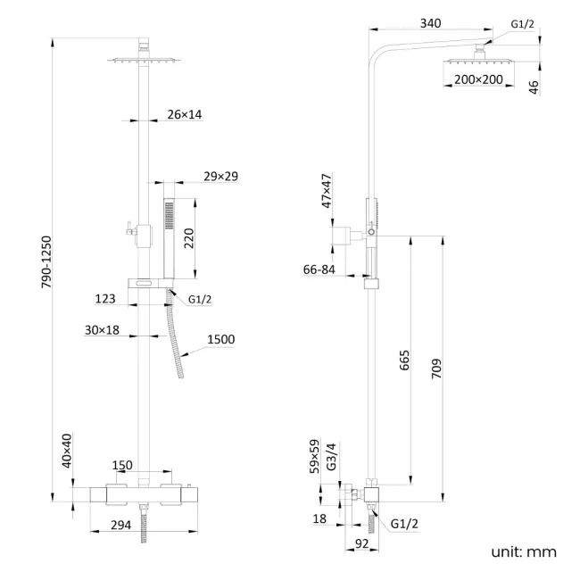 Chrome Square Thermostatic Shower