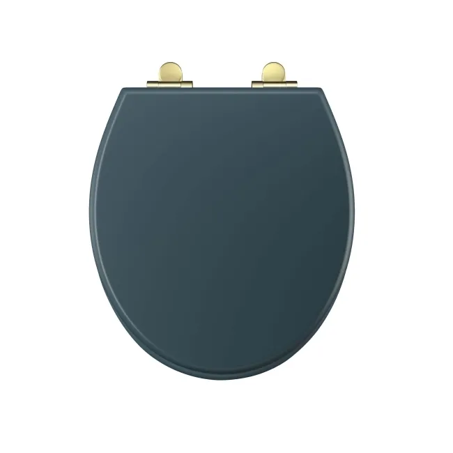 Hudson Traditional Inky Blue Wooden Soft Close Seat with Brushed Brass Hinges