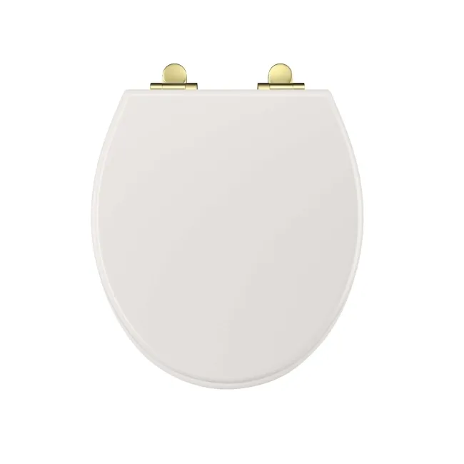 Hudson Traditional Cotton White Wooden Soft Close Seat with Brushed Brass Hinges