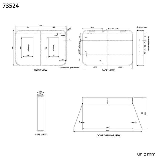 Willow Illuminated LED Mirror Cabinet 700x1000mm