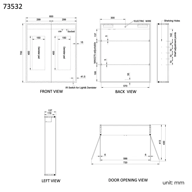 Margot Illuminated LED Mirror Cabinet 700x600mm
