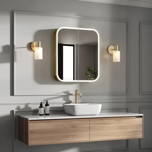Willow Brushed Brass Illuminated LED Mirror Cabinet 700x600mm