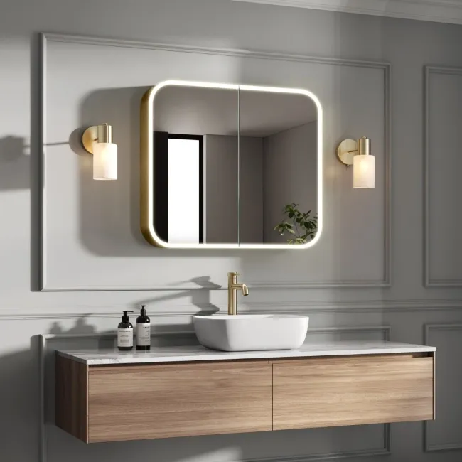 Willow Brushed Brass Illuminated LED Mirror Cabinet 700x800mm