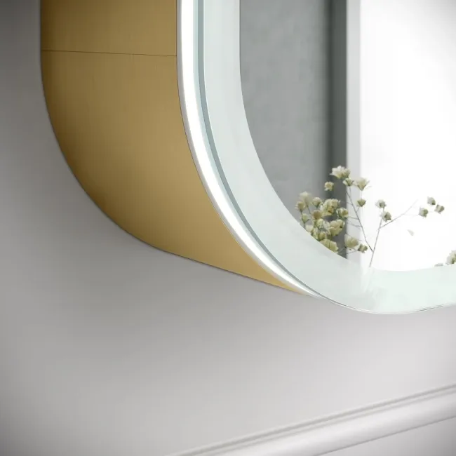 Willow Brushed Brass Illuminated LED Mirror Cabinet With BLUETOOTH Speaker & USB Port 700x600mm