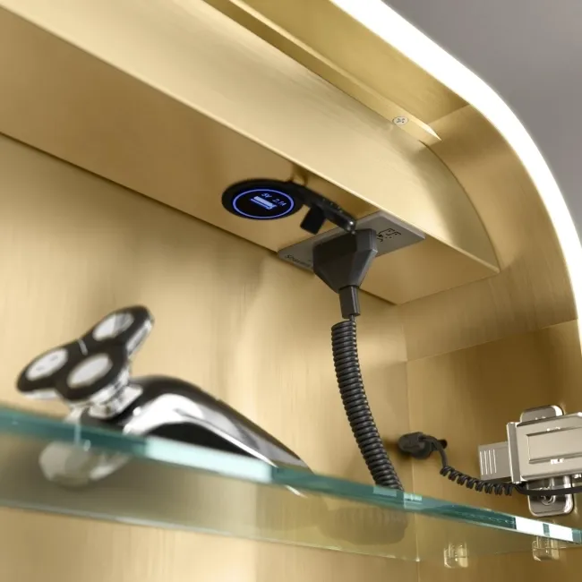 Willow Brushed Brass Illuminated LED Mirror Cabinet With BLUETOOTH Speaker & USB Port 700x800mm