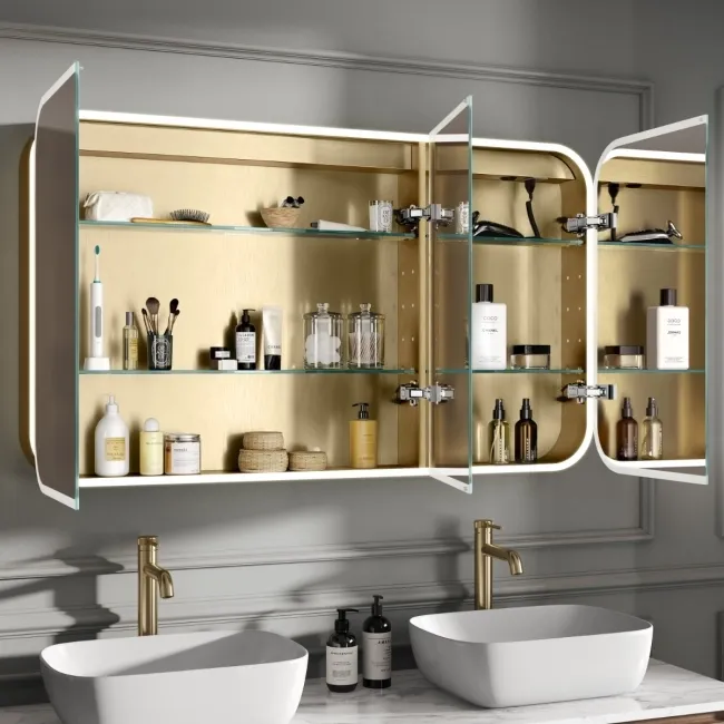 Willow Brushed Brass Illuminated LED Mirror Cabinet With BLUETOOTH Speaker & USB Port 700x1200mm