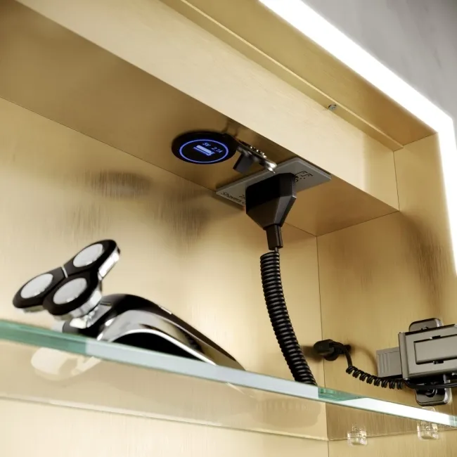 Margot Brushed Brass Illuminated LED Mirror Cabinet With BLUETOOTH Speaker & USB Port 700x500mm