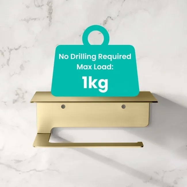Remi Easy Fix Brushed Brass Toilet Roll Holder with Shelf