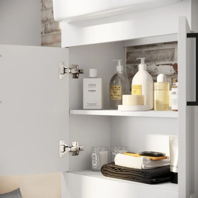 Harper Gloss White Vanity with Semi Recessed Basin 600mm - Black Accents