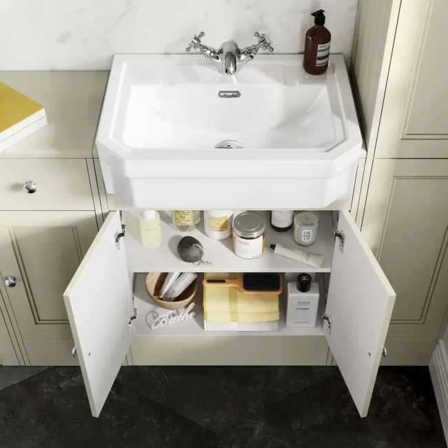 Monaco Chalk White Combination Vanity Traditional Basin and Hudson Toilet with Wooden Seat 1500mm